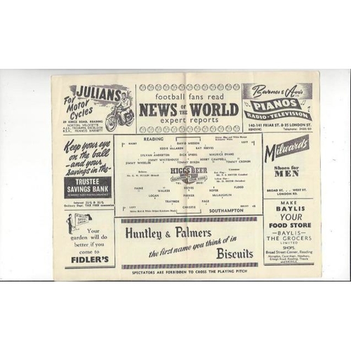 1956/57 Reading v Southampton Football Programme