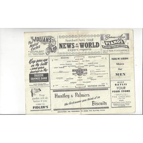 1957/58 Reading v Southend United Football Programme