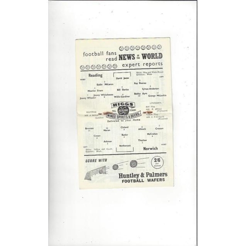 1958/59 Reading v Norwich City Football Programme