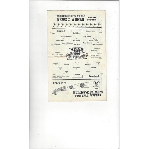 1959/60 Reading v Brentford Football Programme