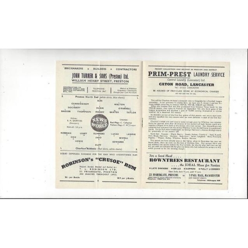 1956/57 Preston v Charlton Athletic Football Programme