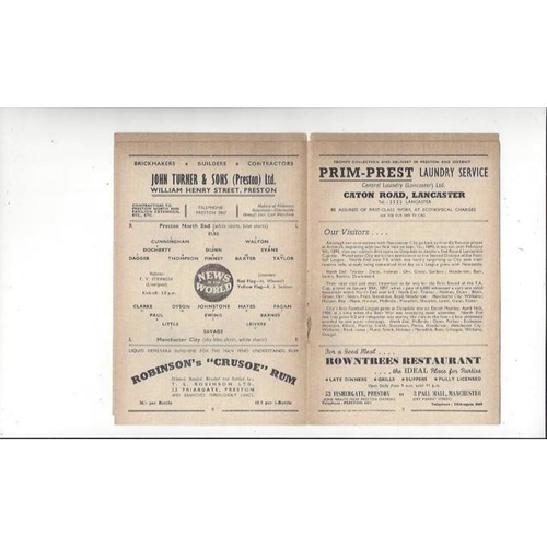 1956/57 Preston v Manchester City Football Programme