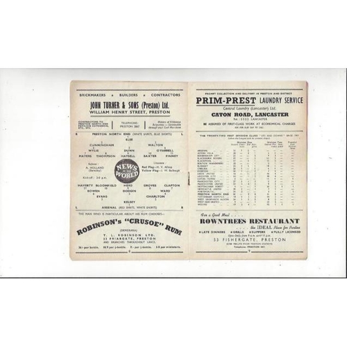 1958/59 Preston v Arsenal Football Programme