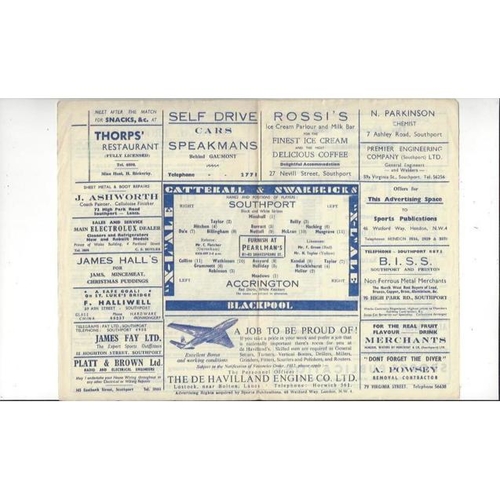 1952/53 Southport v Accrington Stanley Football Programme