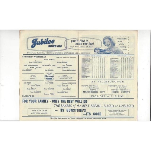 1957/58 Sheffield Wednesday v Blackpool Football Programme