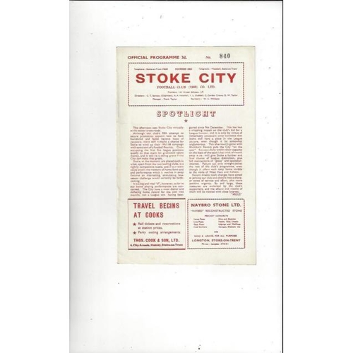 1957/58 Stoke City v Blackburn Rovers Football Programme
