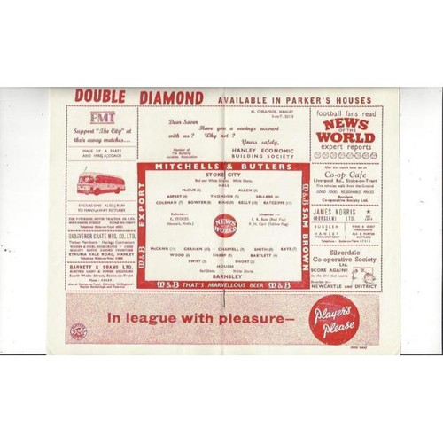 1957/58 Stoke City v Barnsley Football Programme