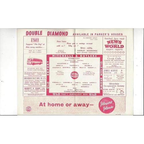 1957/58 Stoke City v Charlton Athletic Football Programme