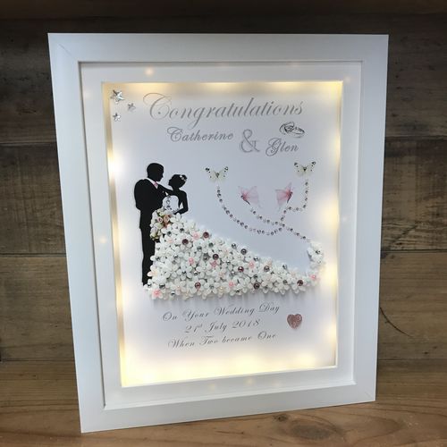 Personalised 3D Wedding Dress Keepsake Frame with LED Lights | Unique Wedding Gift