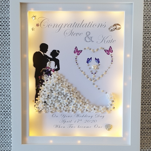 Personalised 3D Wedding Dress Keepsake Frame with LED Lights | Unique Wedding Gift