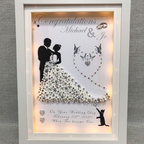 Personalised 3D Wedding Dress Keepsake Frame with LED Lights | Unique Wedding Gift