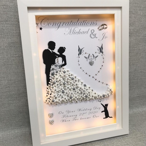 Personalised 3D Wedding Dress Keepsake Frame with LED Lights | Unique Wedding Gift