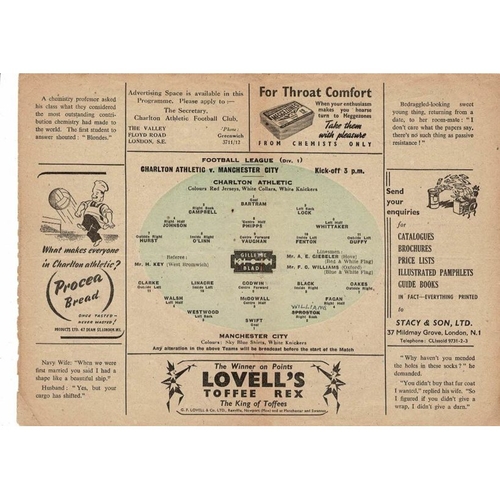 1948/49 Charlton Athletic v Manchester City Football Programme