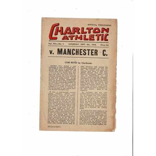 1948/49 Charlton Athletic v Manchester City Football Programme