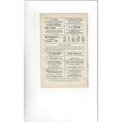 1956/57 Swindon Town v Reading Football Programme