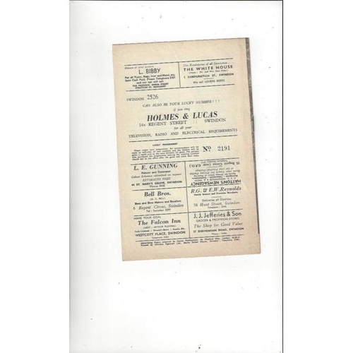 1958/59 Swindon Town v Doncaster Rovers Football Programme