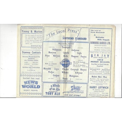 1958/59 Southend United v Doncaster Rovers Football Programme