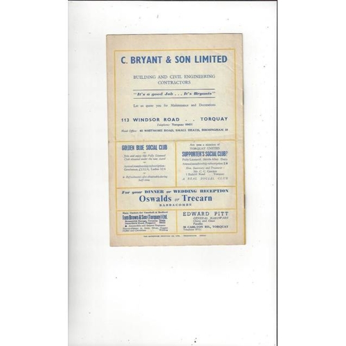 1959/60 Torquay United v Doncaster Rovers Football Programme