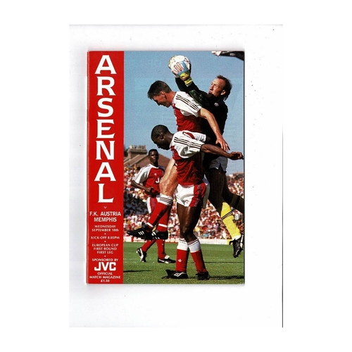 Arsenal v Austria Memphis European Cup Football Programme 1991/92