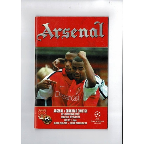 Arsenal v Shakhtar Donetsk Champions League Football Programme 2000/01