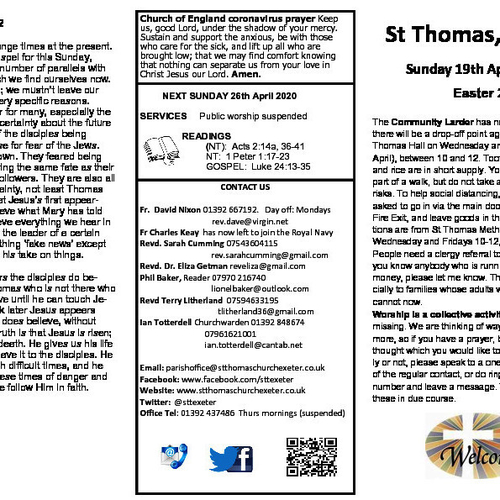Pew Sheet | The Parish of St Thomas, Exeter