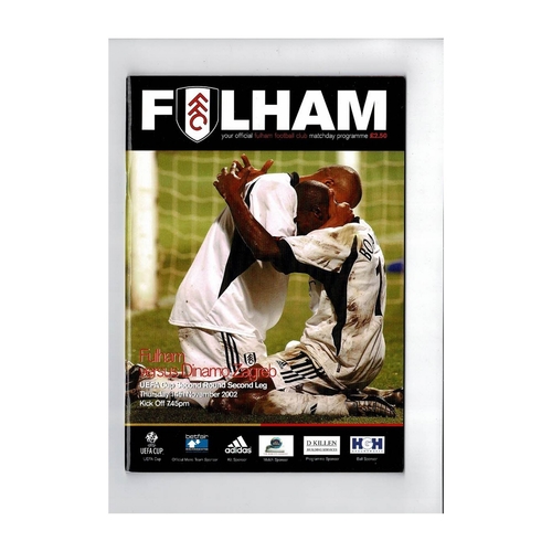 Fulham v Dinamo Zagreb UEFA Cup Football Programme 2002/03