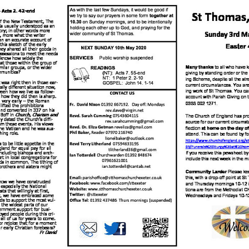 Pew Sheet | The Parish of St Thomas, Exeter