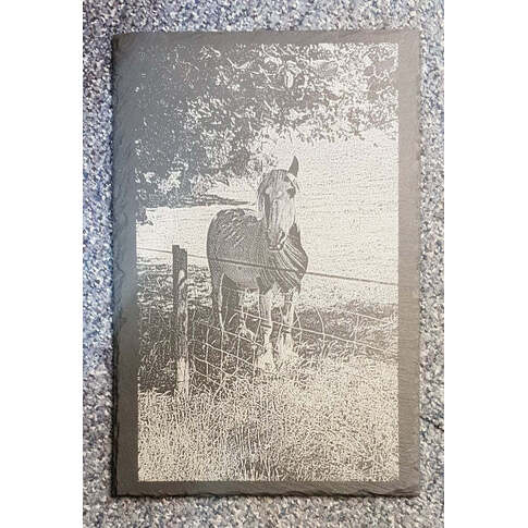 Slate engraved with photograph