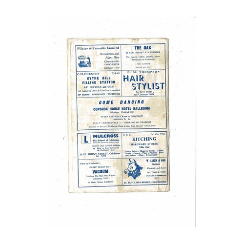 1967/68 Colchester United v Southport Football Programme