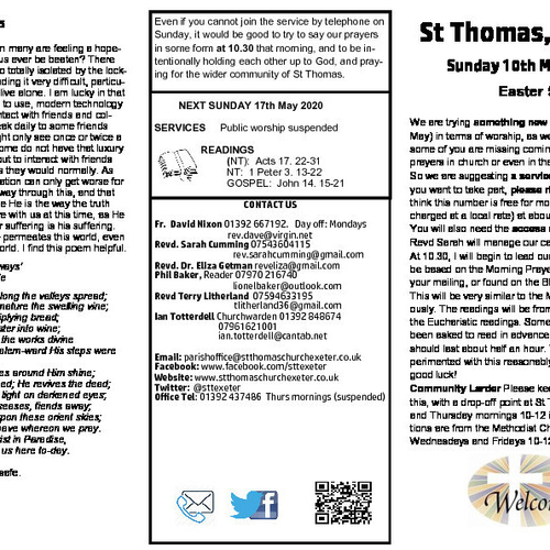 Pew Sheet | The Parish of St Thomas, Exeter