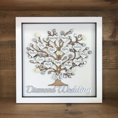 Personalised Anniversary Gift – Custom Family Tree Frame with Names, Pearls & Optional Lights