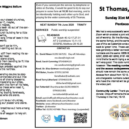Pew Sheet | The Parish of St Thomas, Exeter