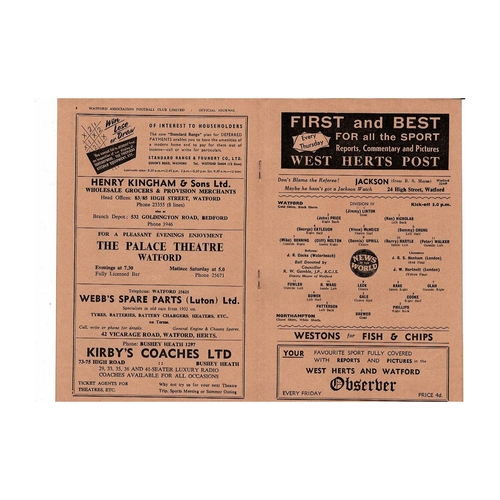 1959/60 Watford v Northampton Town Football Programme Dec. Abandoned