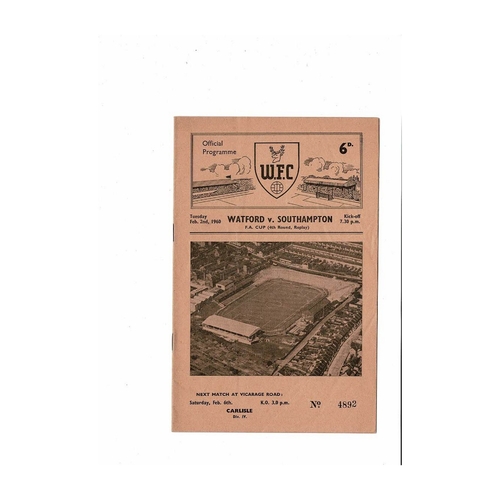 1959/60 Watford v Southampton FA Cup Football Programme