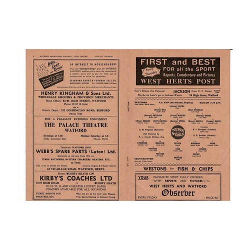 1959/60 Watford v Southampton FA Cup Football Programme