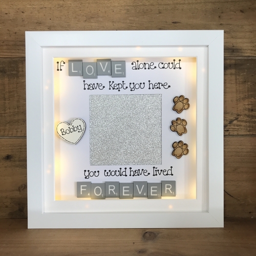 Customised Dog Memorial Photo Frame | LED Pet Memorial Picture Frame | Photo Frame with Scrabble Tiles | Customise a Frame