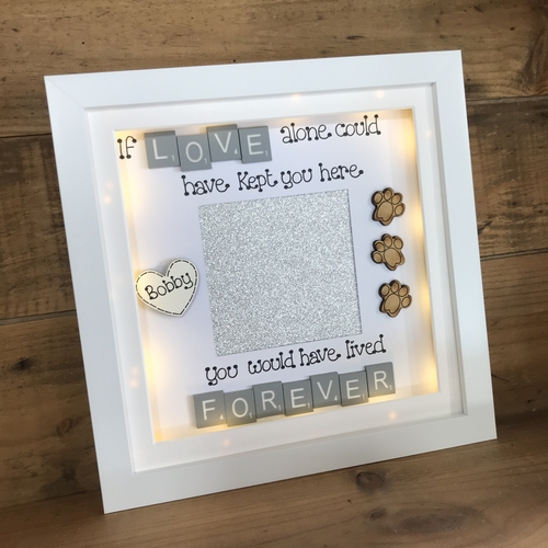 Customised Dog Memorial Photo Frame | LED Pet Memorial Picture Frame | Photo Frame with Scrabble Tiles | Customise a Frame