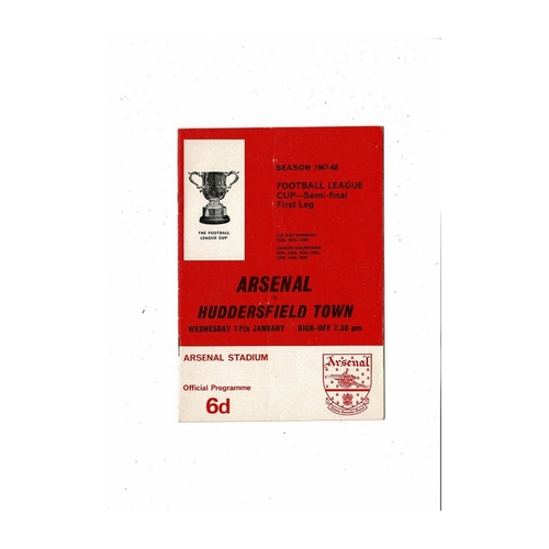 1967/68 Arsenal v Huddersfield Town League Cup Semi Final Football Programme