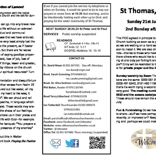Pew Sheet | The Parish of St Thomas, Exeter