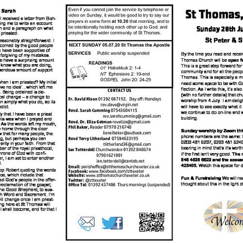 Pew Sheet | The Parish of St Thomas, Exeter