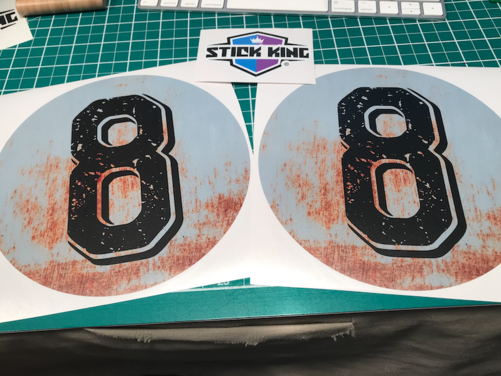 2 X Classic Rust Vintage Retro Oval Race Numbers Stickers/Decals Car Bike 200mm