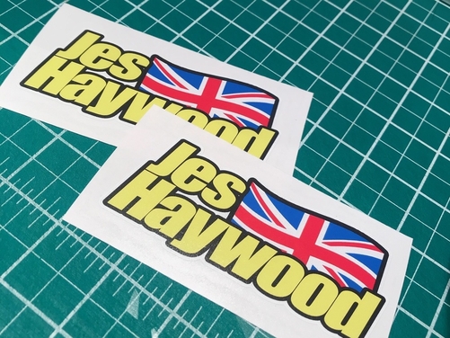 2 X Personalised Rider Name Screen Stickers with FLAG