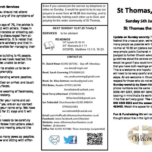 Pew Sheet | The Parish of St Thomas, Exeter