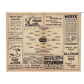 1947/48 Fulham v Doncaster Rovers Football Programme