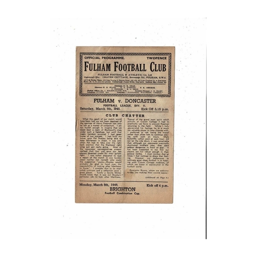 1947/48 Fulham v Doncaster Rovers Football Programme