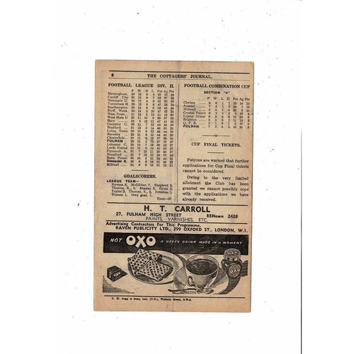 1947/48 Fulham v Doncaster Rovers Football Programme