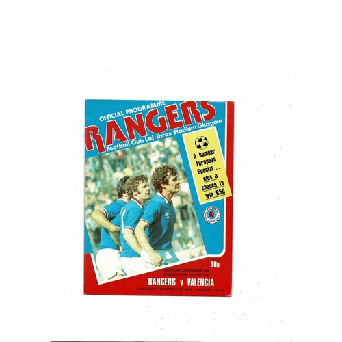Rangers v Valencia European Cup Winners Cup Football Programme 1979/80