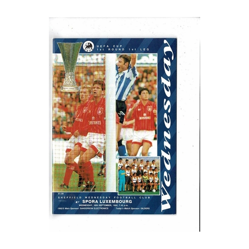 Sheffield Wednesday v Spora UEFA Cup Football Programme 1992/93