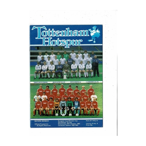Tottenham Hotspur v Bayern Munich European Cup Winners Cup Football Programme 1982/83