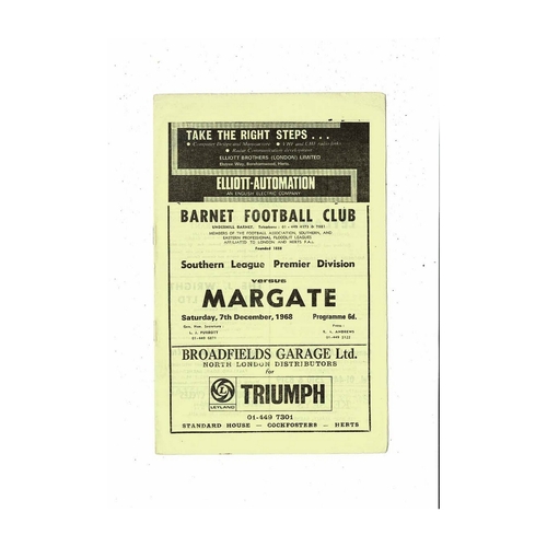 1968/69 Barnet v Margate Football Programme